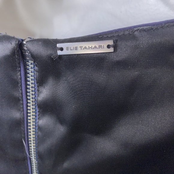 Ellie Tahari Dress Size 4 Navy Blue Sleeveless Wiggle Fit Flare Midi V Neck - Picture 5 of 6